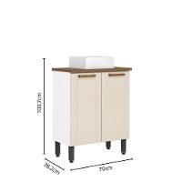 Balcão De Aço E Cuba Com Pés Banheiro 2 Portas Areia Bertolini Areia/Branco - 4