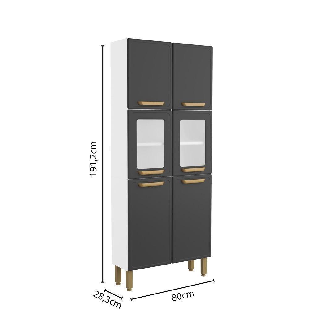 Armário De Aço 6 Portas 2 Vidros Bella Bertolini Grafite Branco - 6