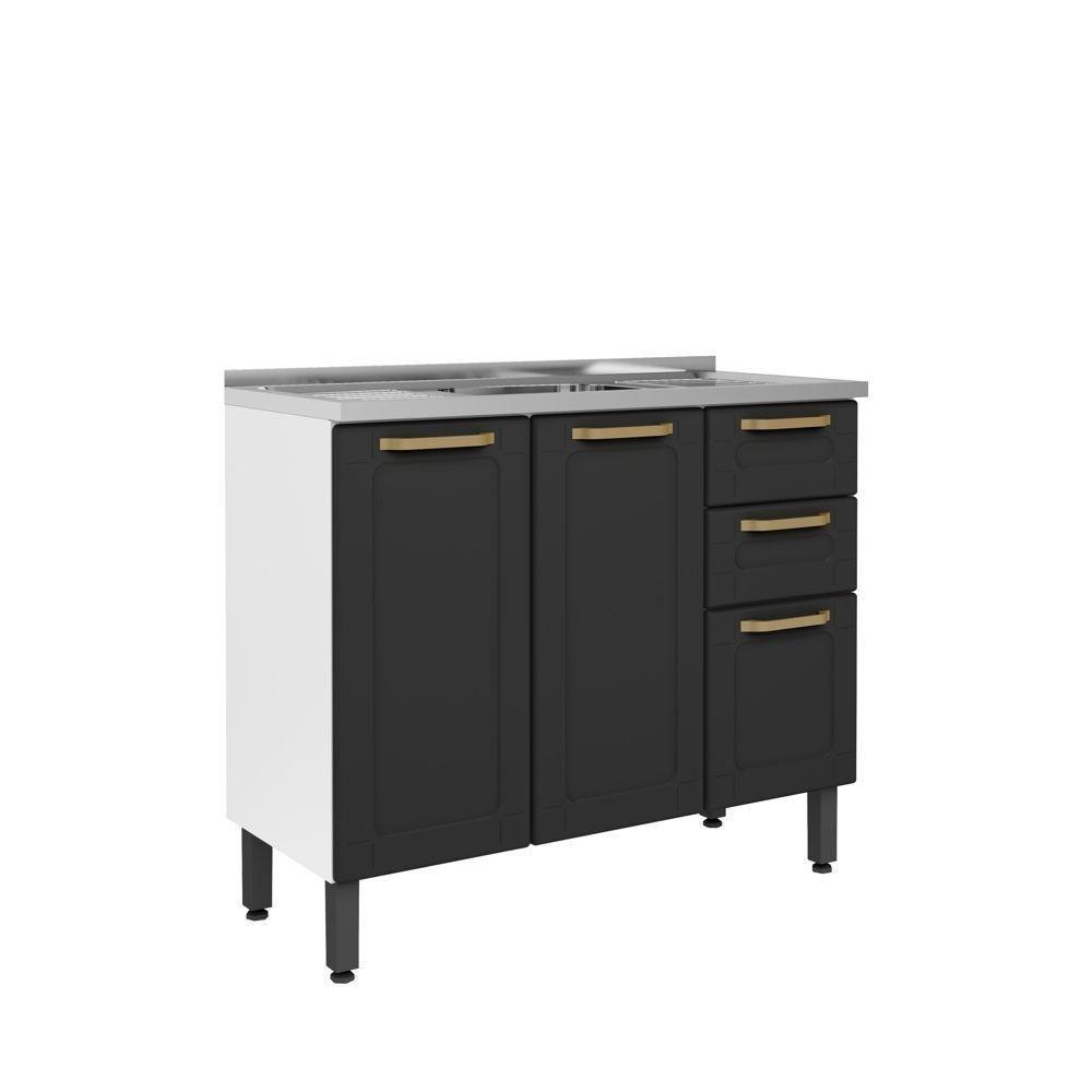 Balcão De Aço Com Pia 3 Portas 2 Gavetas Bertolini Grafite - 1