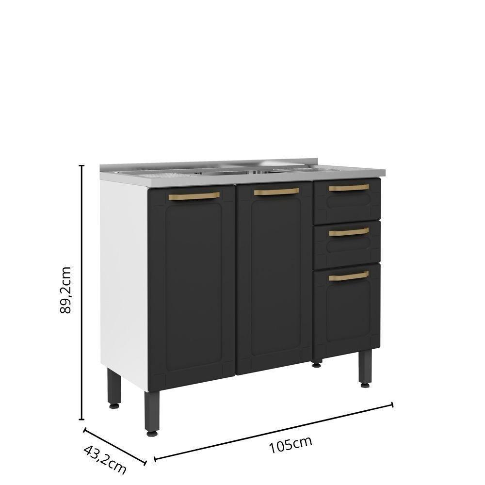 Balcão De Aço Com Pia 3 Portas 2 Gavetas Bertolini Grafite - 6