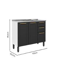 Balcão De Aço Com Pia 3 Portas 2 Gavetas Bertolini Grafite - 6