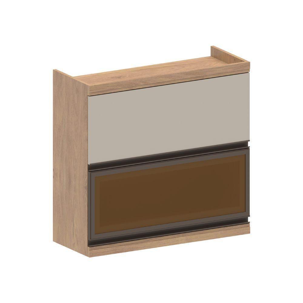 Armário Aéreo 80cm 2 Portas Basculantes 1 De Vidro Moderna Bertolini Areia Carvalho - 1