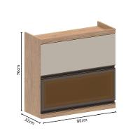 Armário Aéreo 80cm 2 Portas Basculantes 1 De Vidro Moderna Bertolini Areia Carvalho - 4