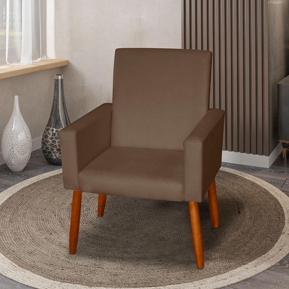 Poltrona Decorativa Mel Material Sintético Marrom Sky Mobile - 1