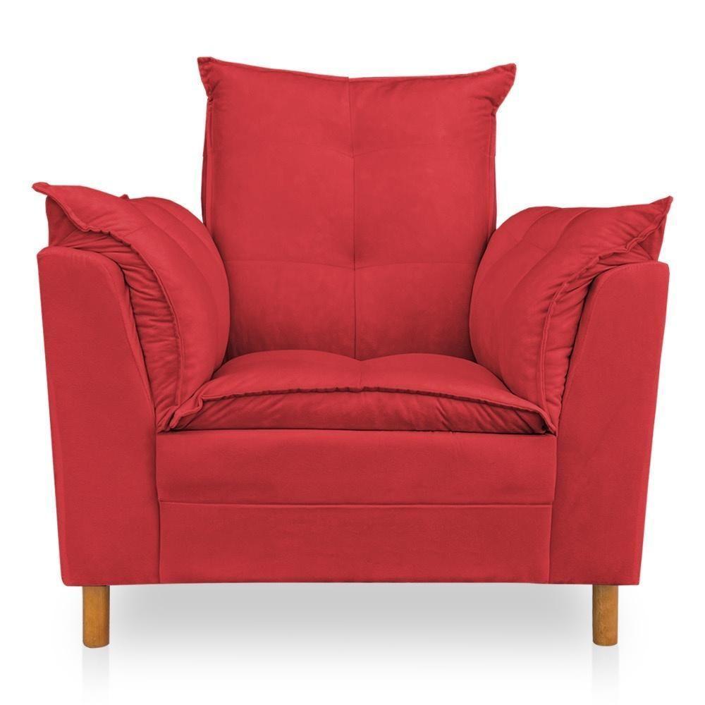 Kit Poltrona Amamentação Sara E Puff Suede Vermelho Sky Mobile - 4