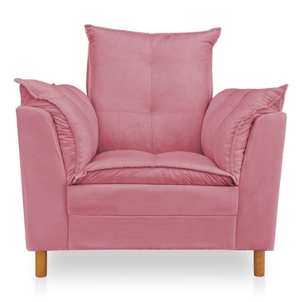 Kit Poltrona Amamentação Sara E Puff Suede Rosa Sky Mobile - 4