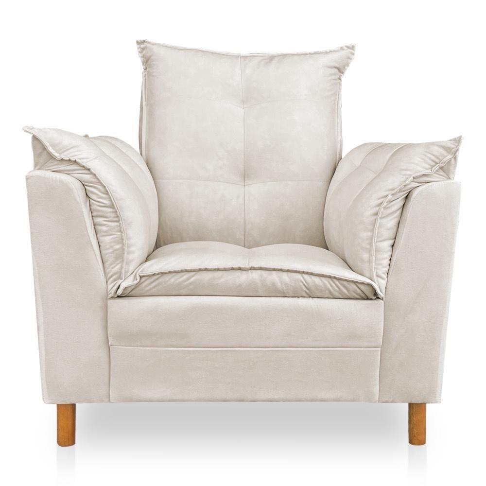 Kit Poltrona Amamentação Sara E Puff Veludo Bege Sky Mobile - 4