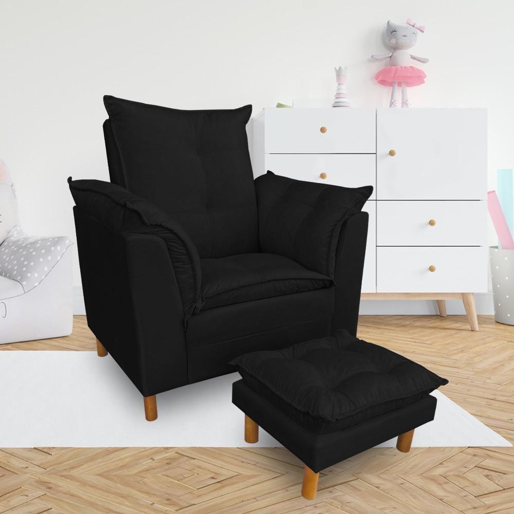 Kit Poltrona Amamentação Sara E Puff Suede Preto Sky Mobile - 1