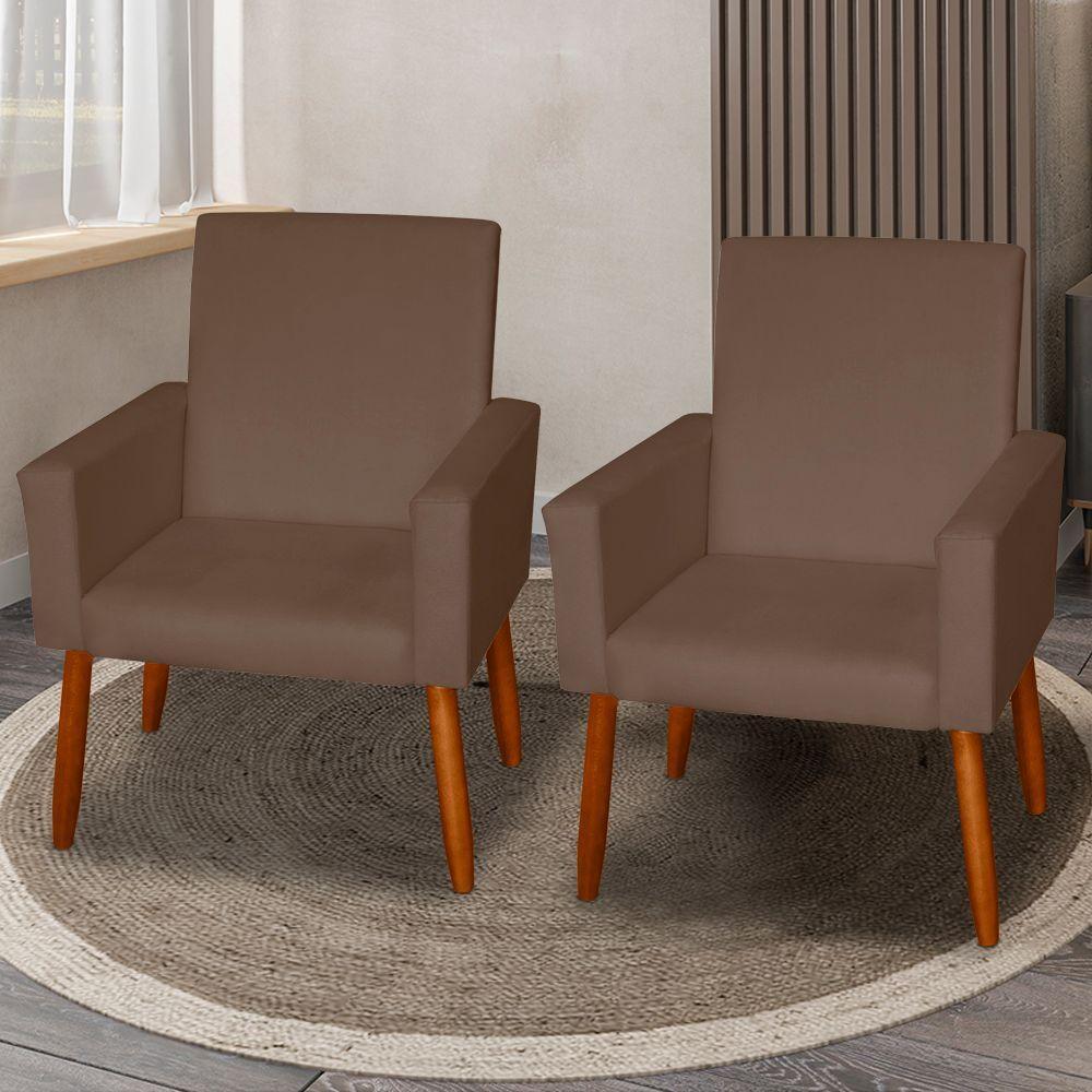 Kit 2 Poltronas Decorativas Mel Material Sintético Marrom Sky Mobile - 1