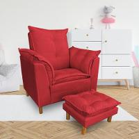 Kit Poltrona Amamentação Sara E Puff Veludo Vermelho Sky Mobile