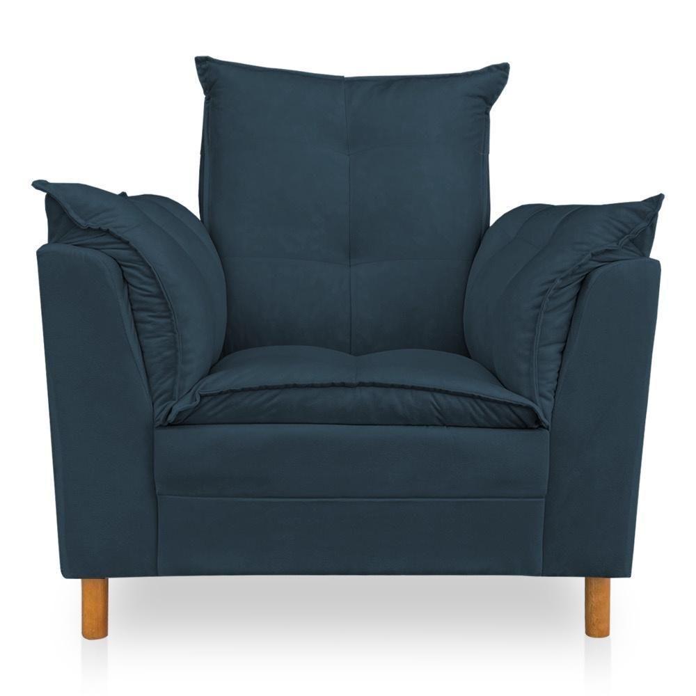 Kit Poltrona Amamentação Sara E Puff Suede Azul Marinho Sky Mobile - 1