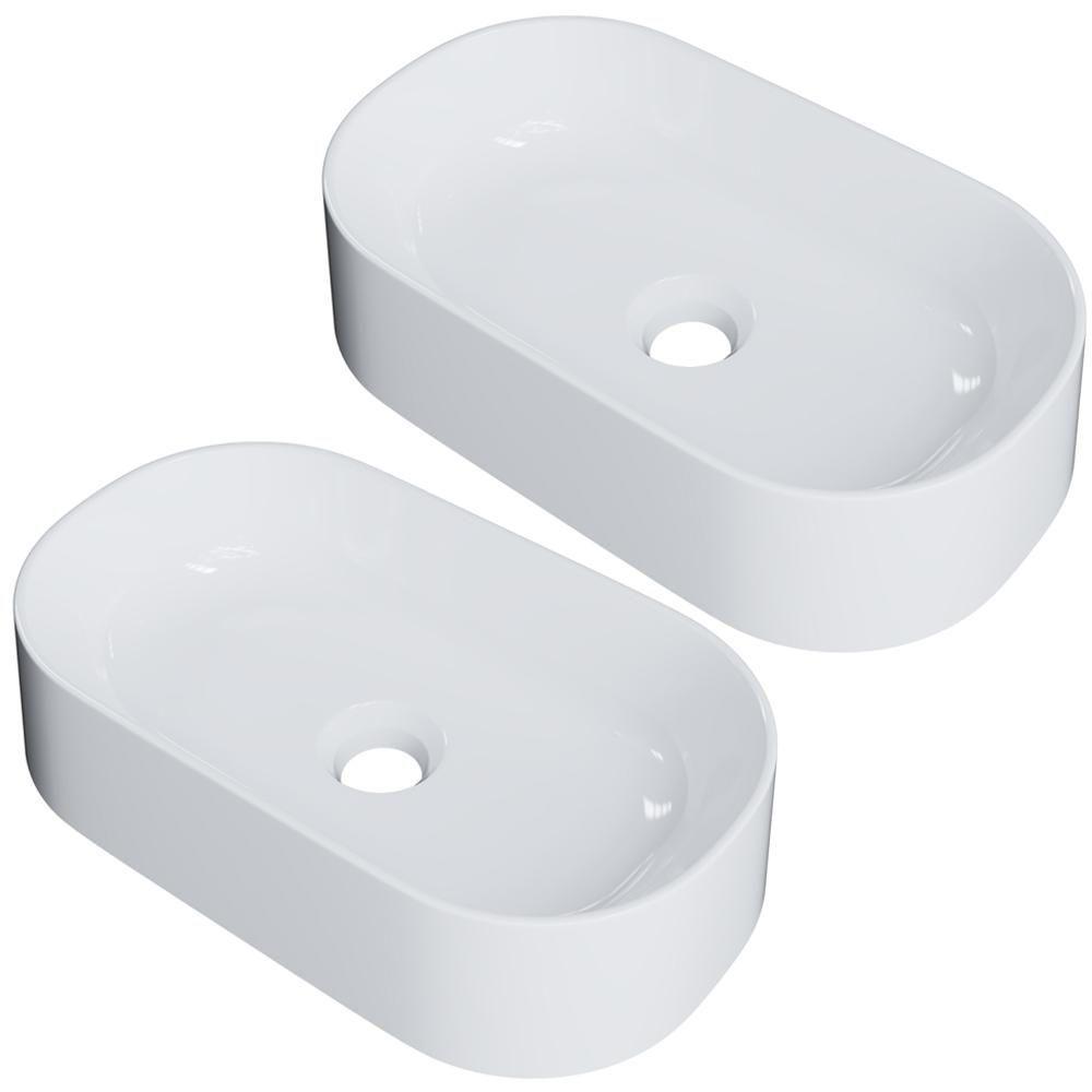 Kit 02 Cubas De Apoio Oval Para Banheiro Lavabo Laila C01 O42w Branco - Lyam - 1