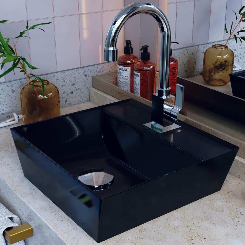 Kit 02 Cubas De Apoio Angular Quadrada Para Banheiro Lavabo Volcano C01 Aq33w Preto - Lyam - 6