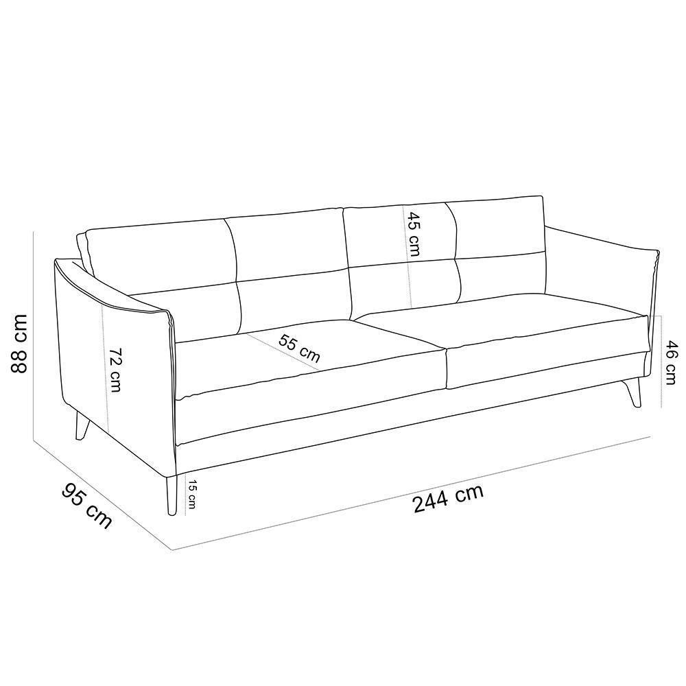 Sofá 3 Lugares Para Sala De Estar Living 244cm Oásis T03 Couro Soft Mel - Lyam Decor - 3