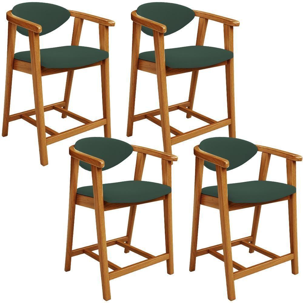 Kit 04 Banquetas Baixa Para Cozinha Sala Jantar Bancada Cecília L02 Suede Verde Musgo - Lyam Decor - 1