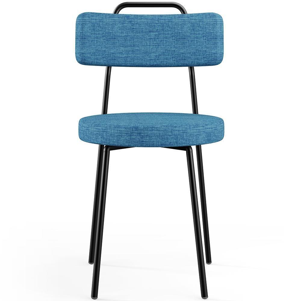 Kit 04 Cadeiras Decorativa Estofada Para Sala De Jantar Barcelona L02 Linho Azul - Lyam Decor - 5