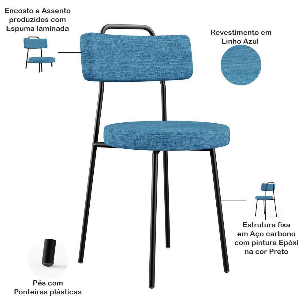 Kit 04 Cadeiras Decorativa Estofada Para Sala De Jantar Barcelona L02 Linho Azul - Lyam Decor - 7