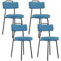 Kit 04 Cadeiras Decorativa Estofada Para Sala De Jantar Barcelona L02 Linho Azul - Lyam Decor - 1