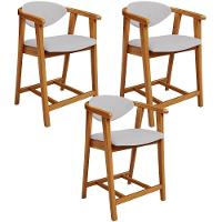 Kit 03 Banquetas Baixa Para Cozinha Sala Jantar Bancada Cecília L02 Linho Cinza - Lyam Decor - 1