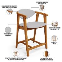 Kit 03 Banquetas Baixa Para Cozinha Sala Jantar Bancada Cecília L02 Linho Cinza - Lyam Decor - 7