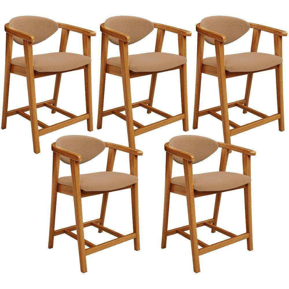 Kit 05 Banquetas Baixa Para Cozinha Sala Jantar Bancada Cecília L02 Bouclê Mostarda - Lyam Decor - 1