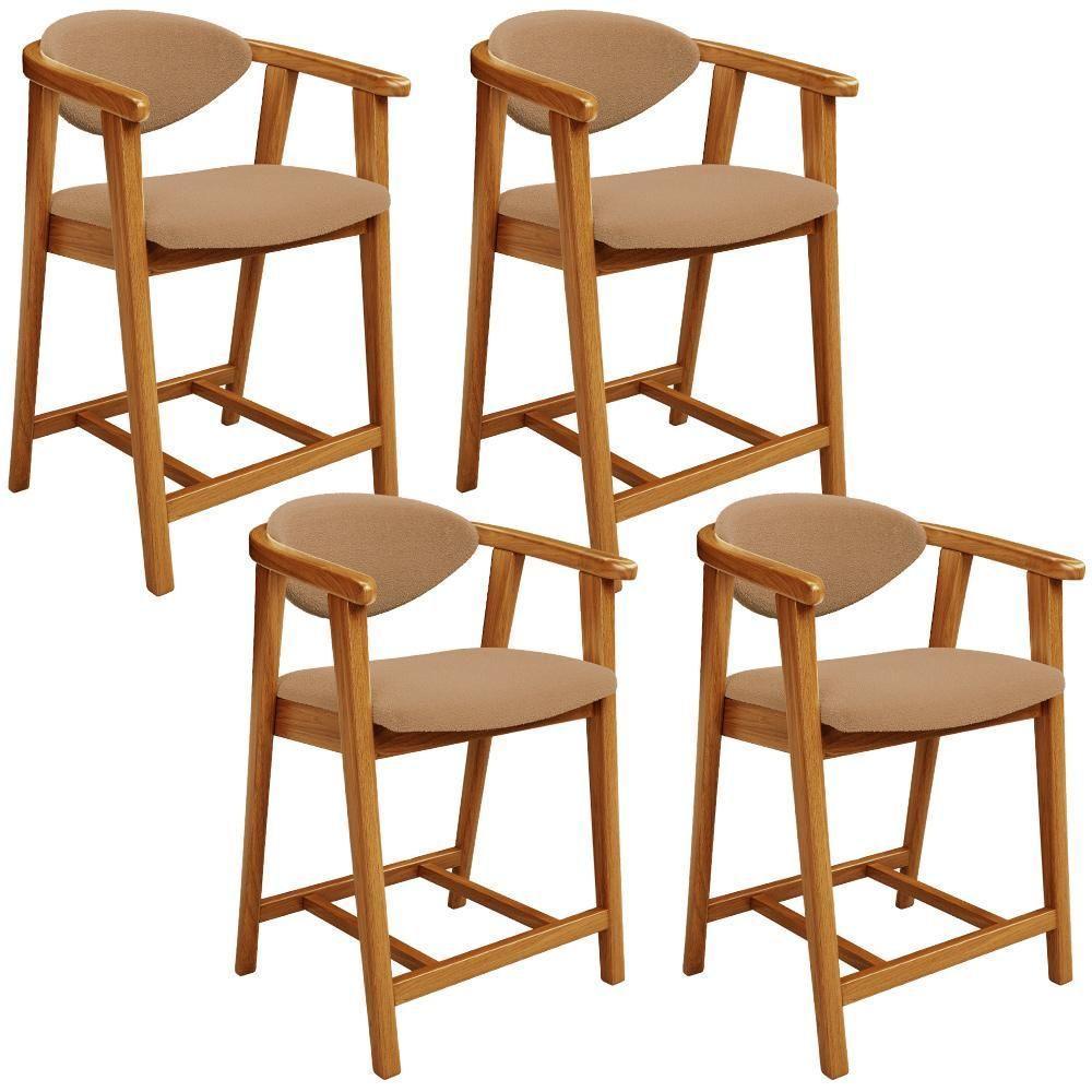 Kit 05 Banquetas Baixa Para Cozinha Sala Jantar Bancada Cecília L02 Bouclê Mostarda - Lyam Decor - 6