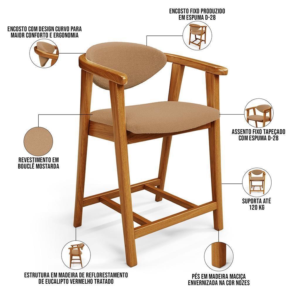 Kit 05 Banquetas Baixa Para Cozinha Sala Jantar Bancada Cecília L02 Bouclê Mostarda - Lyam Decor - 8