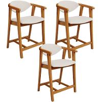 Kit 03 Banquetas Baixa Cozinha Sala De Jantar Bancada Cecília L02 Linho Cru - Lyam Decor - 1