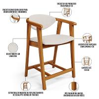 Kit 03 Banquetas Baixa Cozinha Sala De Jantar Bancada Cecília L02 Linho Cru - Lyam Decor - 6