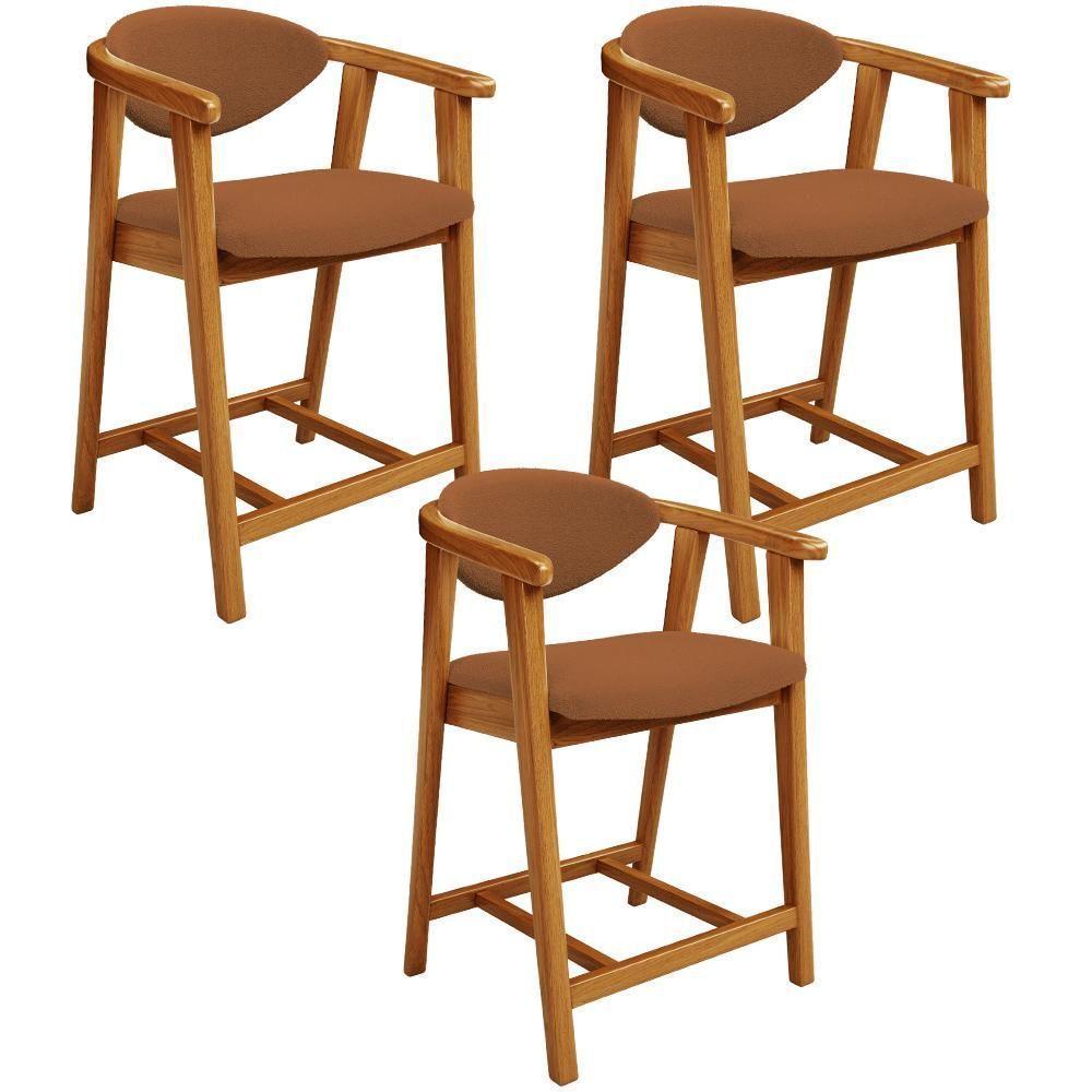 Kit 03 Banquetas Baixa Para Cozinha Sala Jantar Bancada Cecília L02 Bouclê Terracota - Lyam Decor - 1