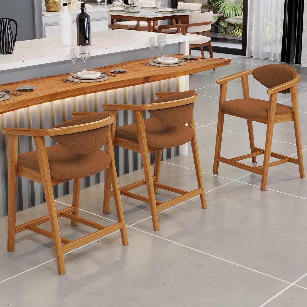 Kit 03 Banquetas Baixa Para Cozinha Sala Jantar Bancada Cecília L02 Bouclê Terracota - Lyam Decor - 6