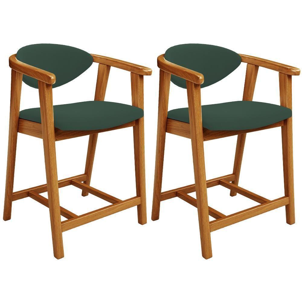 Kit 02 Banquetas Baixa Para Cozinha Sala Jantar Bancada Cecília L02 Suede Verde Musgo - Lyam Decor - 1