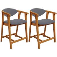 Kit 02 Banquetas Baixa Para Cozinha Sala Jantar Bancada Cecília L02 Suede Cinza - Lyam Decor - 1