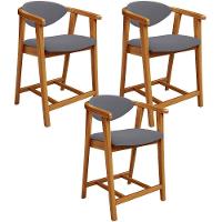 Kit 03 Banquetas Baixa Para Cozinha Sala Jantar Bancada Cecília L02 Suede Cinza - Lyam Decor - 1