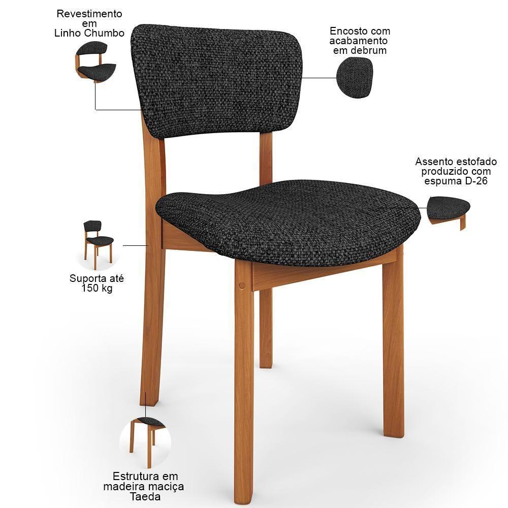 Kit 04 Cadeiras Para Sala De Jantar Cozinha Living Estofada Dara L02 Linho Chumbo - Lyam Decor - 8