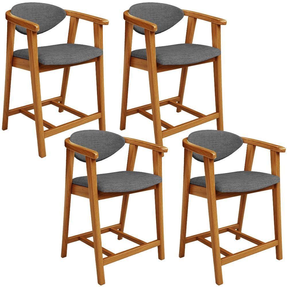 Kit 04 Banquetas Baixa Cozinha Sala De Jantar Bancada Cecília L02 Linho Cinza Escuro - Lyam Decor - 1