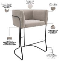 Kit 03 Banquetas Baixa Base De Aço Preto Betina D02 Bouclê Creme B-54 - Lyam Decor - 7