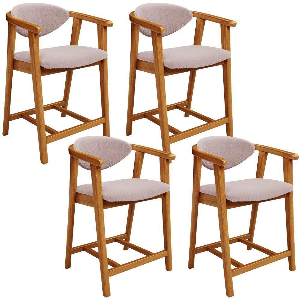Kit 04 Banquetas Baixa Para Cozinha Sala Jantar Bancada Cecília L02 Bouclê Rosê - Lyam Decor - 1