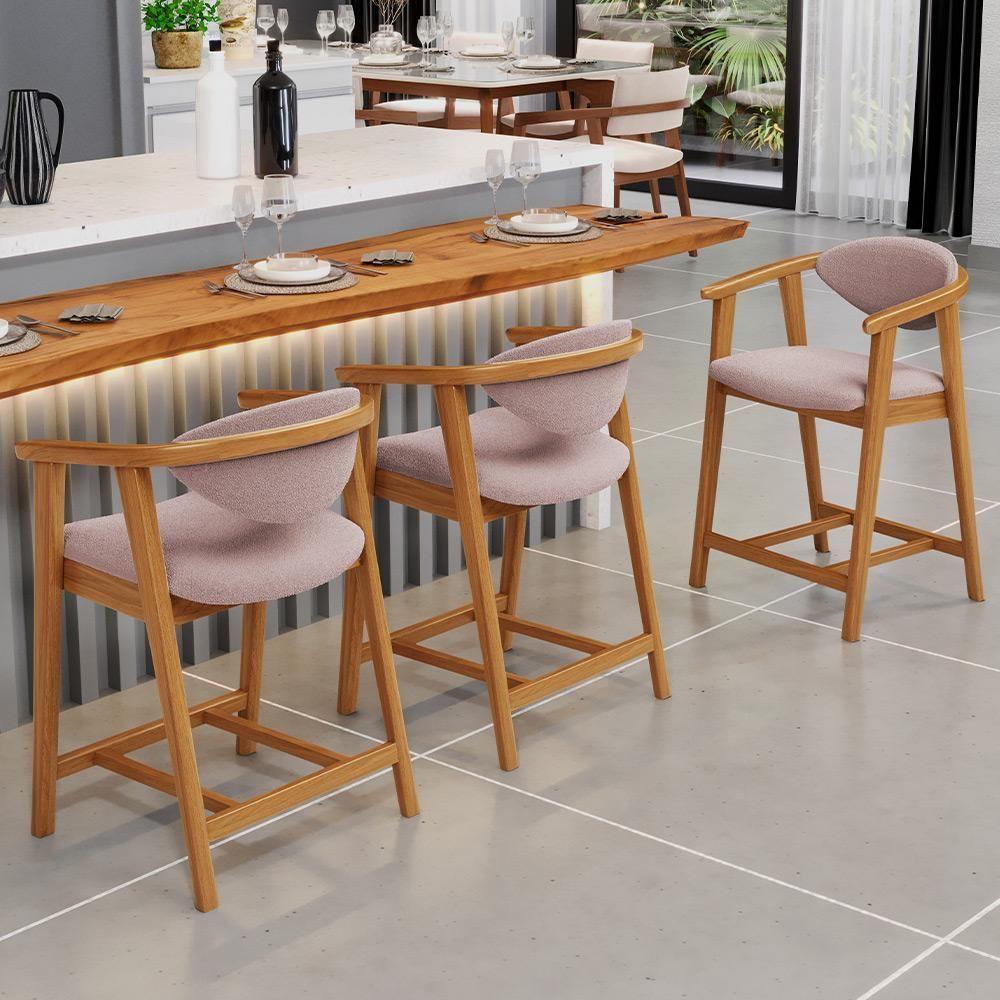 Kit 04 Banquetas Baixa Para Cozinha Sala Jantar Bancada Cecília L02 Bouclê Rosê - Lyam Decor - 3