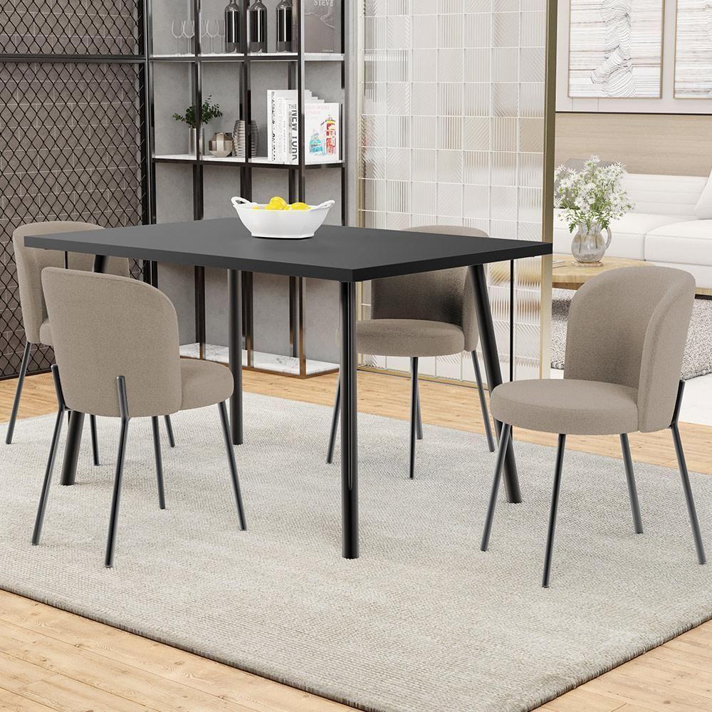 Cadeira Para Sala De Jantar Cozinha Estofada Gavi L02 Bouclê Bege - Lyam Decor - 6