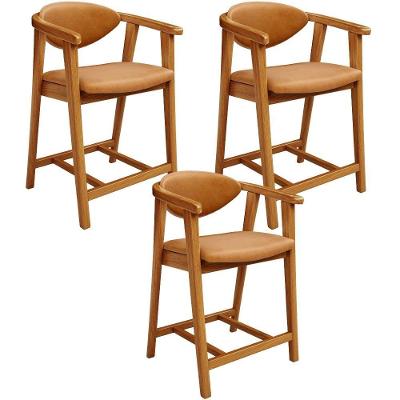 Kit 3 Banquetas Cecília L02 Assento em Courino Base Fixa com Encosto Marrom Cozinha