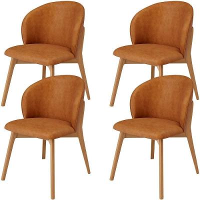 Kit 04 Cadeiras De Jantar E Estar Living Estofada Mia L02 Couríssimo Canela - Lyam Decor