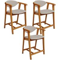 Kit 03 Banquetas Baixa Para Cozinha Sala Jantar Bancada Cecília L02 Linho Bege - Lyam Decor - 1