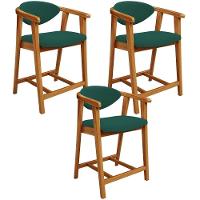Kit 03 Banquetas Baixa Para Cozinha Sala Jantar Bancada Cecília L02 Bouclê Verde - Lyam Decor - 1