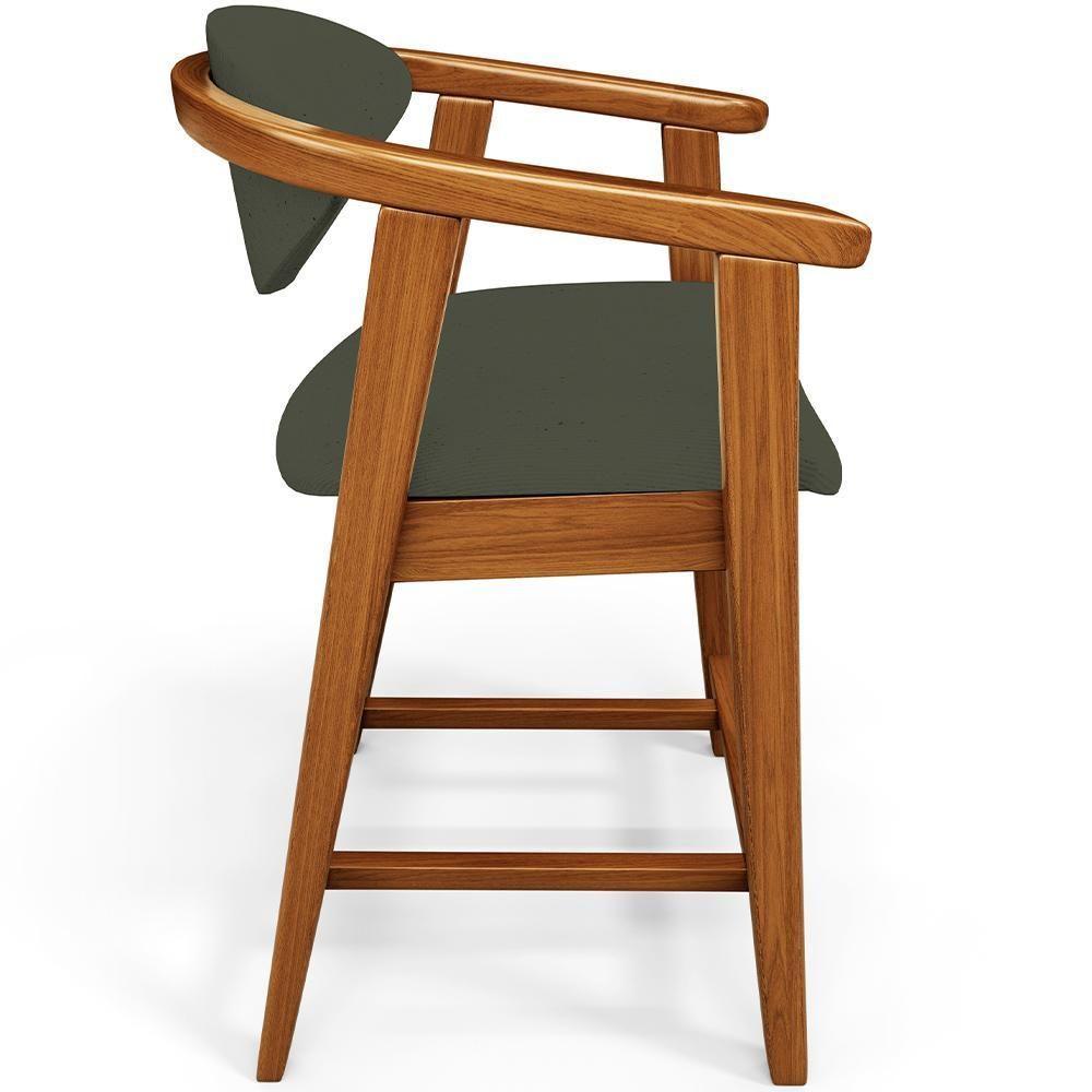 Kit 04 Banquetas Baixa Para Cozinha Sala Jantar Bancada Cecília L02 Linho Verde Musgo - Lyam Decor - 2