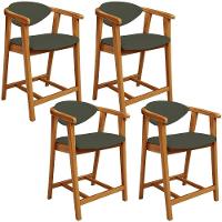 Kit 04 Banquetas Baixa Para Cozinha Sala Jantar Bancada Cecília L02 Linho Verde Musgo - Lyam Decor - 1