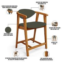 Kit 04 Banquetas Baixa Para Cozinha Sala Jantar Bancada Cecília L02 Linho Verde Musgo - Lyam Decor - 7