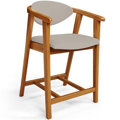 Banqueta Baixa Cecília L02 em Linho com Estrutura de Madeira Encosto Fixo 60 cm Bege