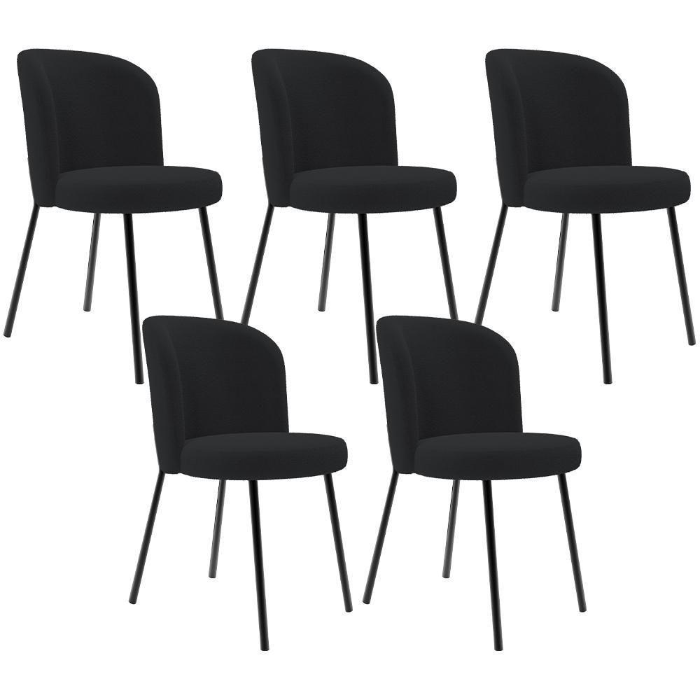 Kit 5 Cadeiras Sala De Jantar Estofada Gavi L02 Bouclê Preto - Lyam Decor - 1