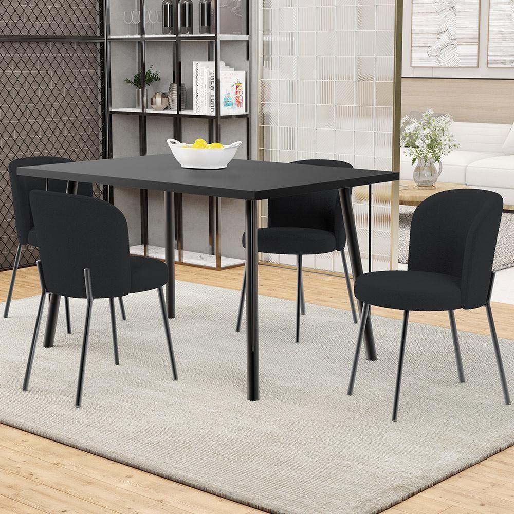 Kit 5 Cadeiras Sala De Jantar Estofada Gavi L02 Bouclê Preto - Lyam Decor - 6